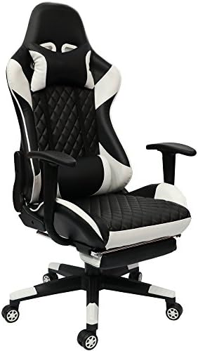 Insoria Ergonomic Gaming Chair High back Swivel Computer Office Chair Adjusting Headrest and Lumbar Support Recliner Napping Chair with Footrest (White)