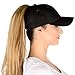 Phrase3 Ponytail Hat - Womens Ponytail Baseball Caps with High Ponytail Hole Design for Messy High Buns, All Cotton, Breathable (Black)