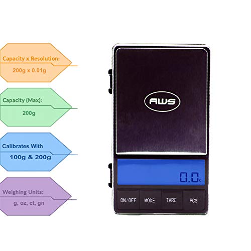 American Weigh Scales AC Pro Series Digital Pocket Weight Scale, Black, 200 x 0.01G (ACP-200) - Thumbnail 2