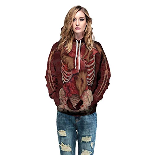 Jessie storee Helloween Hooded Sweatshirt Skeleton Minced Meat Internal Organs Print Pullover Hoodie Women Men Couples Unisex Horror Clothing Large Size Sweater Loose Baseball Uniform Tide,Red,L