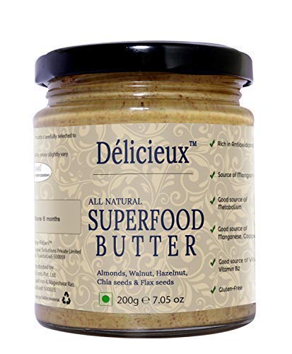 Delicieux Keto Vegan Superfood Butter (Almonds, Walnut Hazelnut, Chia, Flax)-200 G