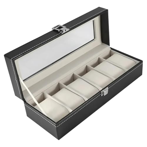 Estojo Porta Relógios Premium para 6 Unidades com Visor Transparente, Interior em Veludo e Compartimentos Individuais