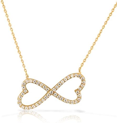 Gold Tone White Crystals CZ Love Heart Infinity Necklace