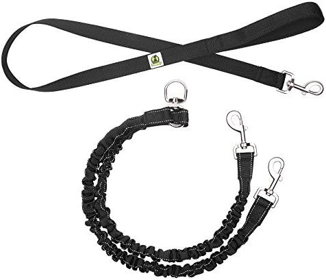 Dual Dog Leash Includes Bungee Coupler, Soft Padded Handle &amp; Training Ebooks - Premium Quality - Tangle Free Double Dog Walker for Two Dogs - Ideal for Medium to Large Dogs
