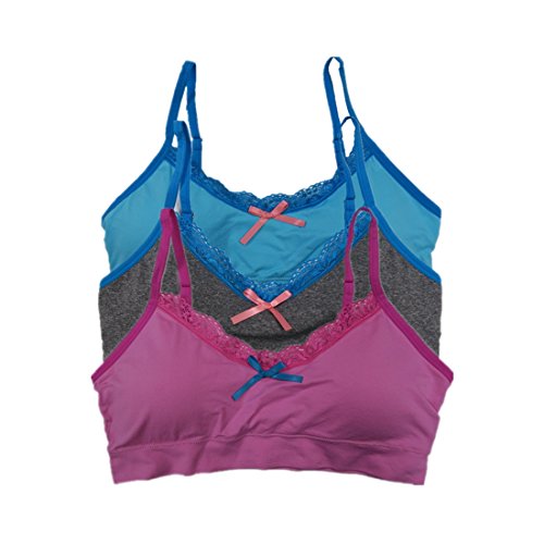 Women 3 Pack Seamless Solid Color Lace Trim Bralette Bras