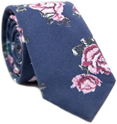 Men's Skinny Tie Floral Print Cotton Necktie, Great for Weddings, Groom, Groomsmen, Missions, Dances, Gifts.