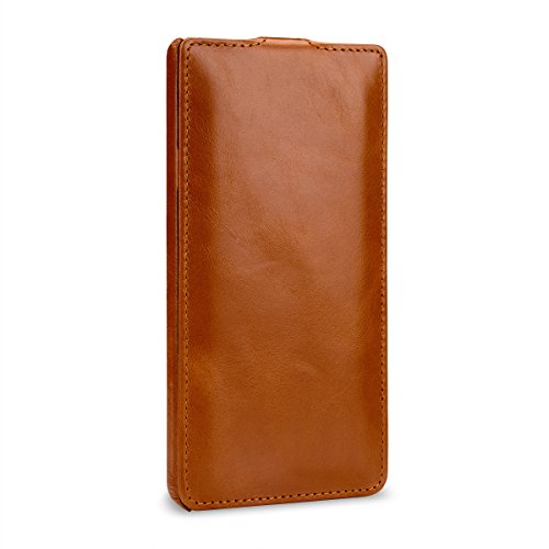 StilGut BlackBerry Motion Case, Up-down Open Leather Case for BlackBerry Motion, Cognac Brown