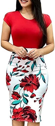 Package Hip Dress for Women Summer Ladies Floral Dress Short Sleeve Splicing Flower Printing Buttock Party Mini Dress