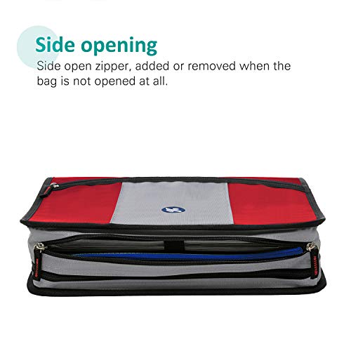 3-Inch Zipper Binder, 3 Round Rings Binder with Expanding File and Shoulder Strap, Red - Thumbnail 4