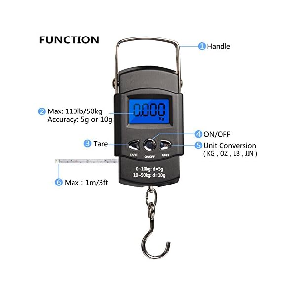 Fishing-Scale-Hanging-Scale-Hinpia-Backlit-LCD-Screen-110lb50kg-Capacity-with-Measuring-Tape-Multifunction-Portable-Electronic-Digital-Fishing-Postal-Kitchen-Luggage-shopping-Scale-Black