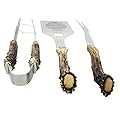 Pine Ridge Antler Handle Grilling Set for BBQ Outdoors Style Cooking and Grill, 3 Piece