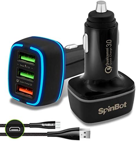 SpinBot ChargeUp 3 Ports 30W Quick Charge 3.0 Fast Car Charger + Braided Micro USB Cable (Black) SpinBot ChargeUp 3 Ports 30W Quick Charge 3.0 Fast Car Charger + Braided Micro USB Cable (Black)