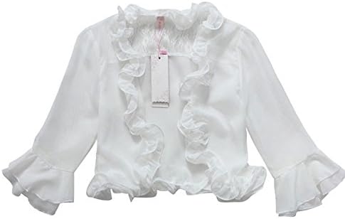Modekini Women's 3/4 Trumpet Chiffon Ruffle Hem Bolero Shrug Off-White, US M