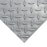 Rubber-Cal Diamond Plate Metallic PVC Flooring, Silver, 2.5mm x 4' x 15'