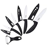 Kealive Chef Knife, Knife Ceramic Blade, Kitchen Knives 4 Piece Ceramic Knives Set with Sheath and 1 Piece Ceramic Peeler