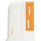 Fiskars Universal Scissor Sharpener | For Right- and Left-handed PeopleScissorsn, Ceramic grinding heads / Plastic casing, White/Orange, 1020499