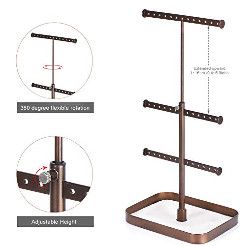 Keebofly Jewelry Stand Organizer Necklace Organizer Display with Adjustable Height for Necklaces Bracelet Earrings and Ring, Bronze Pack of 2 - Thumbnail 3