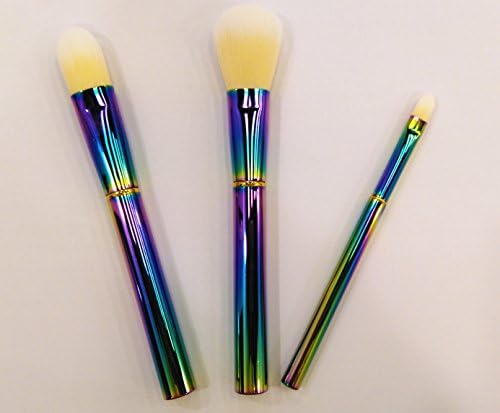 ELEGANT BEAUTY 3 Pieces Makeup Brush Set With Micro Crystal Fibers,Rainbow Color Plated Handle and Ferrule