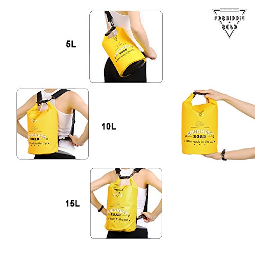 Forbidden Road 5L 10L 15L Waterproof Dry Bag (8 Colors) Dry Sack Roll Top Dry Compression Sack Keeps Gear Dry for Kayaking Boating Camping Canoeing Fishing Skiing Snowboarding (Yellow, 20L)