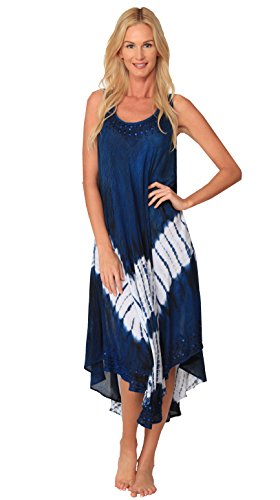 Ingear Sleeveless Sequin Handkerchief Embroidery Kaftan Umbrella dress Cover Up (One Size, Denim)