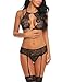 Avidlove Women Lace Lingerie Set with Garter Belts Lace Teddy Babydoll Bodysuit Black S