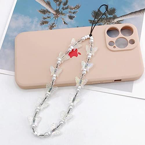 2-Pack Cute Beaded Phone Straps - Butterfly & Flower Phone Lanyards With Strawberry Charm For Girls