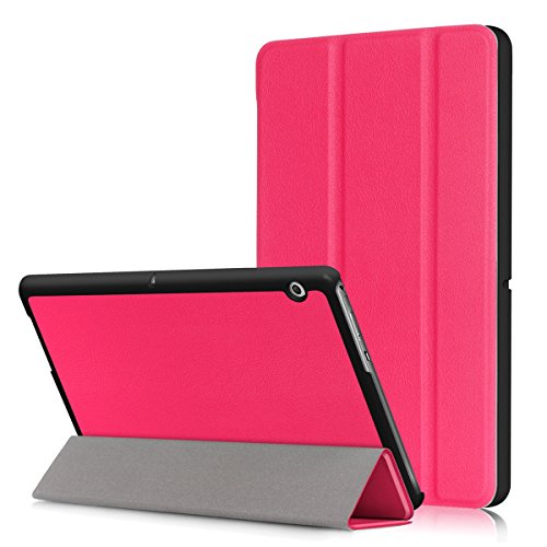 Scheam Huawei MediaPad T3 10.0 Leather Wallet Case with Leather Case, Huawei MediaPad T3 10.0 Flip Cover, Leather Case, Durable Protective Case Case (Hot Pink)