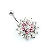 Buyinhouse Belly Button Ring 316L Surgical Steel 14 Guage Navel Belly Button Ring Bar - Clear and Purple Rhinestone Flower Style