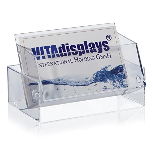 5 Stk. VITAdisplays Visitenkartenbox zur sicheren Aufbewahrung oder als Visitenkartenhalter, transparenter Visitenkartenständer für Messe und Büro, Breite: 8.5 cm
