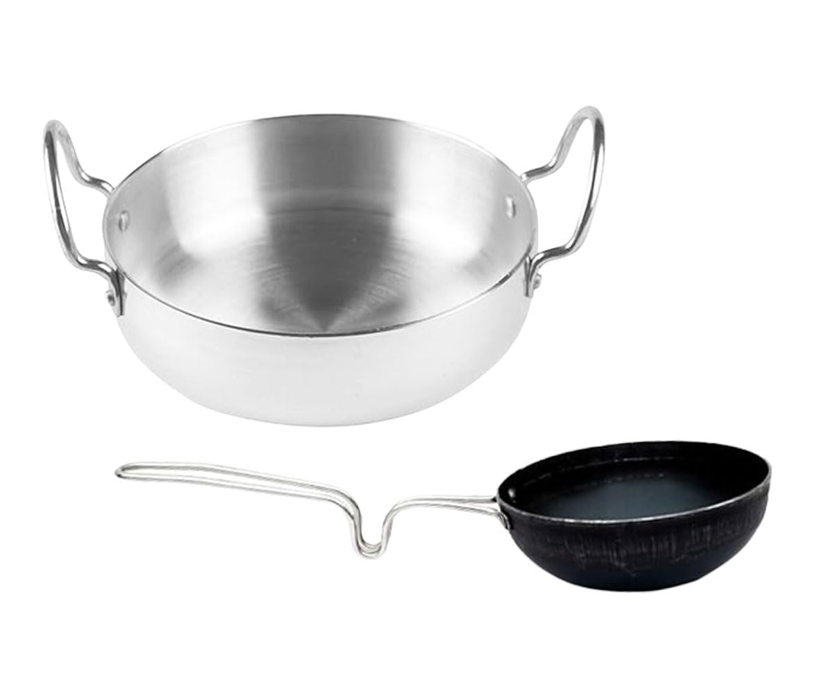 Satre Online and Marketing Aluminium Induction Kadhai Size No. 15 with Hard Anodized Aluminium Non Stick Tadka Pan Set 2, Big Kadhai, Mini Fry Pan - 2 Pcs