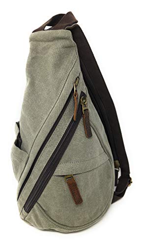 Nickanny's Conceal Carry Purse Multi Pocket Backpack Sling -Water Repellent Canvas for Women, Girls or Men-Unisex-Crossbody Convertible-Photography Rucksack Bag (Green Sling) - Thumbnail 5