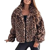 Women’s Leopard Print Faux Fur Coat – Thick Cheetah Warm Sherpa Collar Button Short Jacket Fall Winter Outerwear