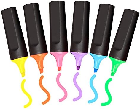 Highlighter, Fluorescent Marker Colored Water Pen,BJ Clear View Highlighter Assorted Colors in Yellow, Pink, Orange, Green, Blue and Purple,6 Colors Pocket Highlighters