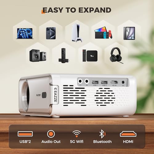 [Built in NetfIix App] Projector, Aurzen Eazze D1 4K Supported Smart Projector with HDR10, DoIby Audio, Auto Focus, WiFi Bluetooth Portable Projecteur for Outdoor, White