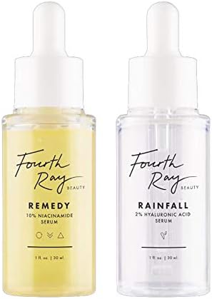 Fourth Ray Remedy + Rainfall Serum Duo! 10% Niacinamide Serum And 2% Hyaluronic Acid Serum! Niacinamide Enhance Skin Clarity & Pores Minimizer! Hyaluronic Acid Hydrates & Replenish For Youthful Skin!