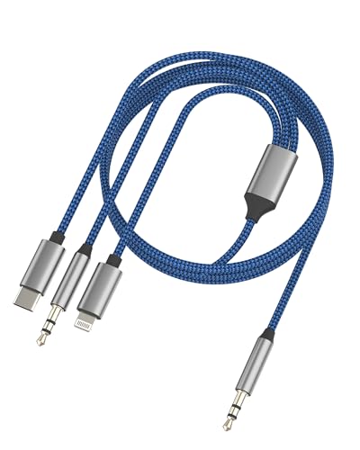 Aux Cord for Iphone Adapter USB C Lightning 3.5mm to Audio Jack Cable (1.2M) for 17 16 15 14 13 Pro Max Headphone Sound for Apple Mfi Connector Port Auxiliar Player for Ipad Android Male Hifi Mp3 Plug