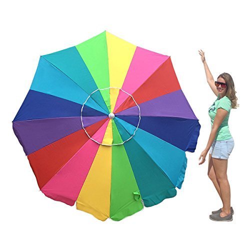 EasyGo Rainbow Beach Umbrella Kids - Portable Wind Beach Umbrella Large – Folding Beach Umbrella Set with Screw Anchor and Carrying Bag