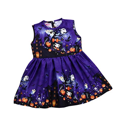 Halloween Toddler Kids Cute Cartoon Sleeveless Princess Party Dress Clothes Baby Girl (Suit 4-5 Years Old, Purple)