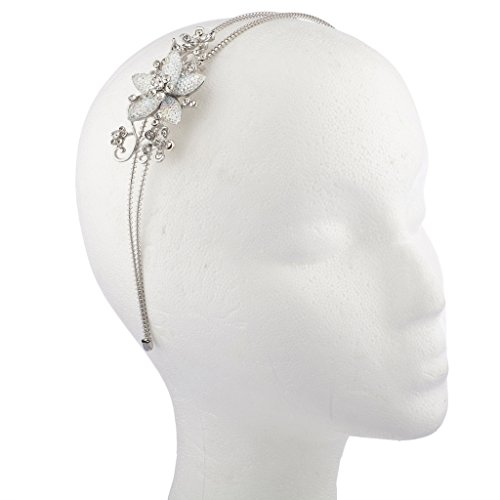 Lux Accessories Silvertone Glitter Flower Crystal Rhinestone Coil Headband