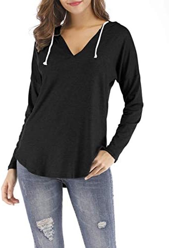 Nekosi Womens Long Sleeve V Neck Drawstring Hoodie Tunic Henley T Shirts Pullover Tops