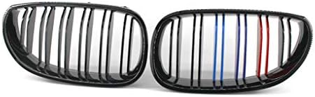 Junecat 1 Pair M-Style Gloss Black Front Double Rims Grilles Grill for E60 5 Series M5 03-09