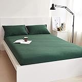 LIFETOWN Jersey Knit Cotton Fitted Sheet Queen with 2 Matching Pillowcases (No Flat Sheet), Extra Deep Pocket Fitted Bottom Sheet, Ultra Soft and Easy to Put (Queen, Dark Green)