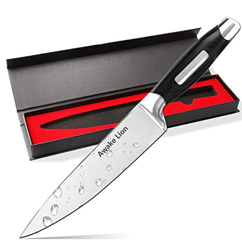 Japanese Chef Knife, Awakelion 8" Professional High Carbon Stainless Steel Kitchen Knife,Sharp Blade and Balanced Ergonomic Pakka Wood Handle with Gift Box