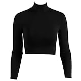 Fancyqube(TM) Women's Polo Turtle Neck Crop Long Sleeve Plain Top