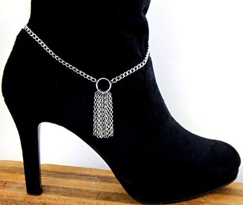 Weatherproof Women Western Fashion Boot Chains Bling Bracelet Silver Metal Fringe Shoe Charms by ChainMettle Jewelry