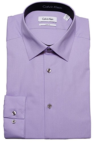 Calvin Klein Tone/Tone Stripe Slim Fit 100% Cotton Solid Dress Shirt - 33T046 (17 34-35, Lavender)