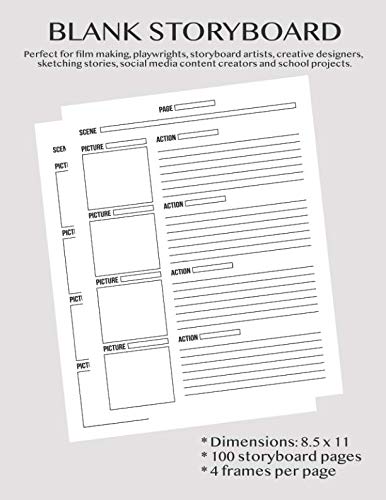 Blank Storyboard: Notebook Sketchbook Story Board Template Paper For Movie Filmmakers, Playwrights, by Delsee