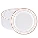 WDF 60pcs Disposable Plastic Plates-7.5inch Salad/Dessert Plates- Rose Gold Trim Real China Design - Premium Heavy Duty Plastic Plates for Wedding/Parties