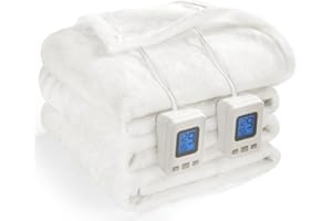Shodu Heated Blanket,Fast Heating&Over-Heat Protect Electric Blanket,Dual Controller,ETL Certification,9 Heat Settings 1-12 Hours Auto Off (White, Queen 90''×84'')
