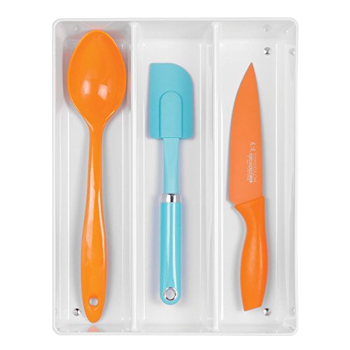 InterDesign Linus Grand Utensil Organizer for Flatware, Spatulas, Gadgets - 13.7" x 10.5" x 3", White